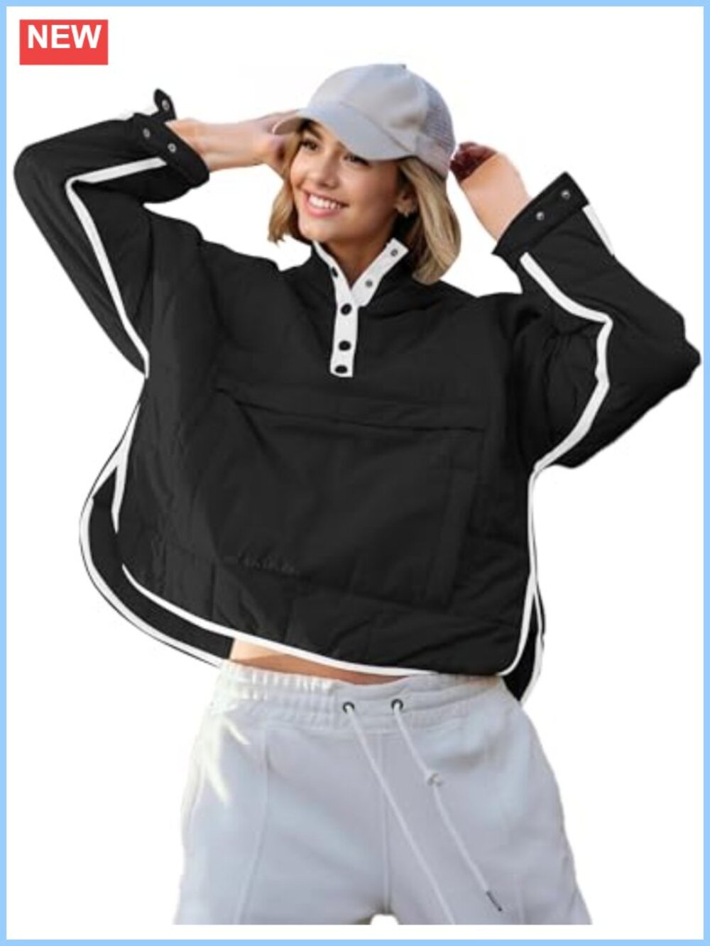 Oversized Quilted Pullover Puffer Jacket Hooded Winter Coat Pockets